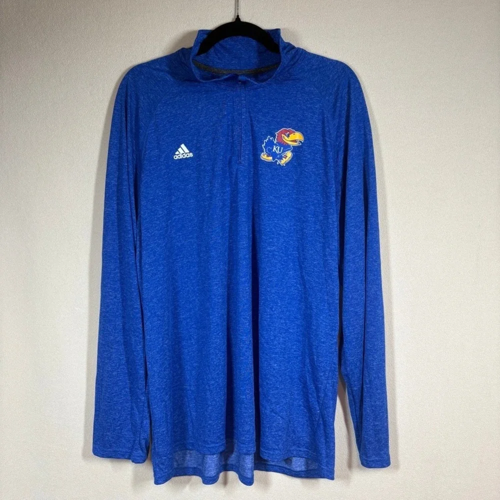 Adidas Mens Kansas Jayhawks KU Ultimate Tee 1/4 Zip Pullover Blue 2XL Activewear